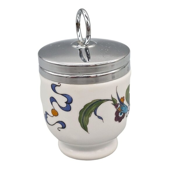Royal Worcester Egg Coddler With Floral Design & Silver Lid Made In England - Picture 6 of 11